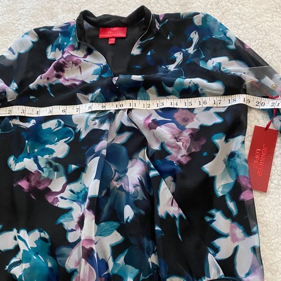 Jennifer Lopez long sleeve Drape Front high low floral Blouse Top Extra Small - Picture 3 of 8